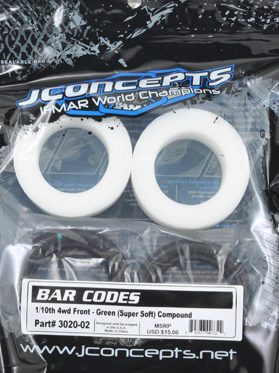Jconcepts bar codes 4wd front tyre (super soft ) green compound 3020-02
