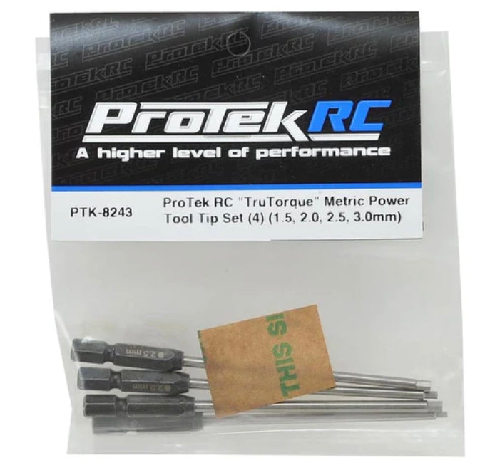 PTK-8243 ProTek RC "TruTorque" Metric 1/4" Power Drill Tip Set (4) (1.5, 2.0, 2.5, 3.0mm)